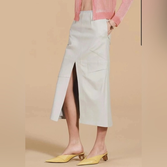 Zara Dresses & Skirts - ZARA New Size S 100% REAL SHEEP‎ LEATHER Skirt Limited Edition SILK Light Green